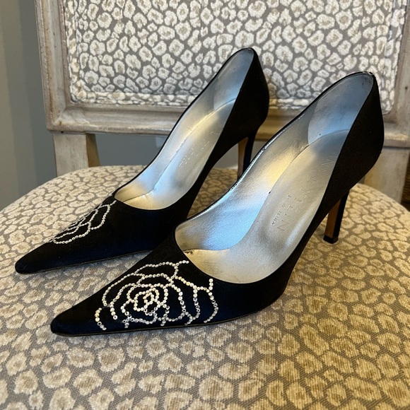Anne Klein Satin Pumps with Crystal Floral Design - Picture 1 of 6
